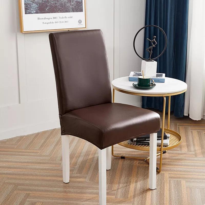 Waterproof Faux Leather Dining Chair Covers - Dark Brown