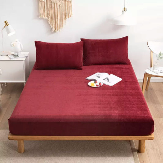 Milky Velvet Fitted Bed Sheet - Maroon