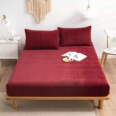 Milky Velvet Fitted Bed Sheet - Maroon