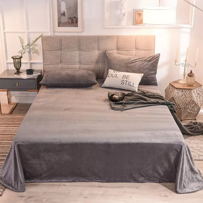 Coral Velvet Flat Bed Sheet - Grey Brown