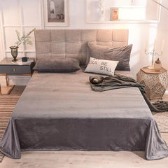 Coral Velvet Flat Bed Sheet - Grey Brown