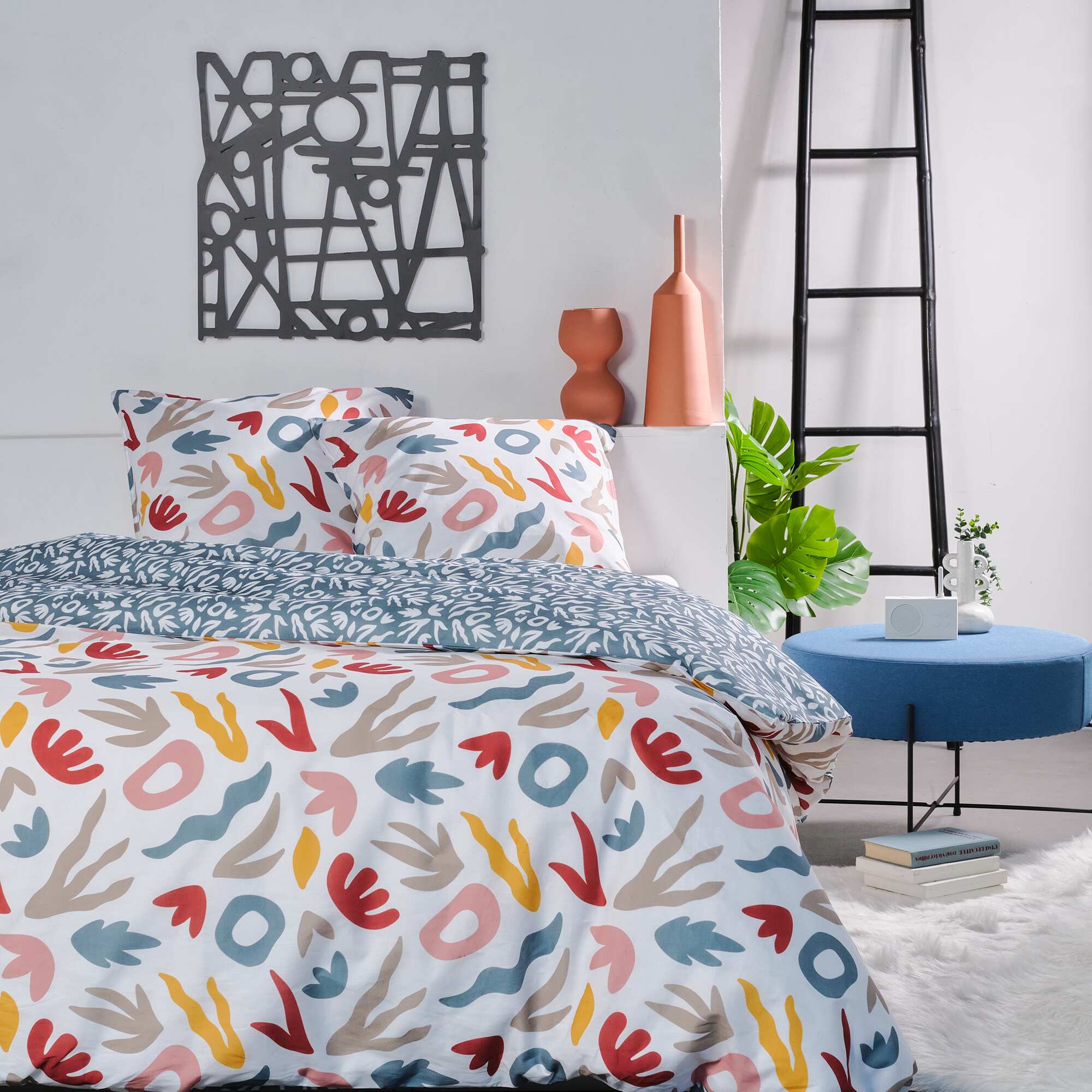 4 PCs Reversible Cotton Duvet Cover Set - Kiva
