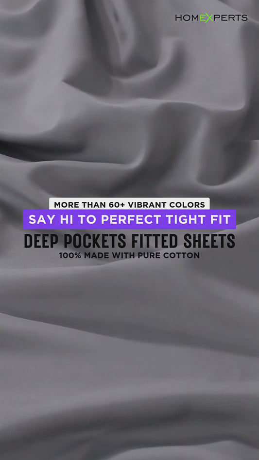 Cotton Fitted Bed Sheet With Pillows - Grey
