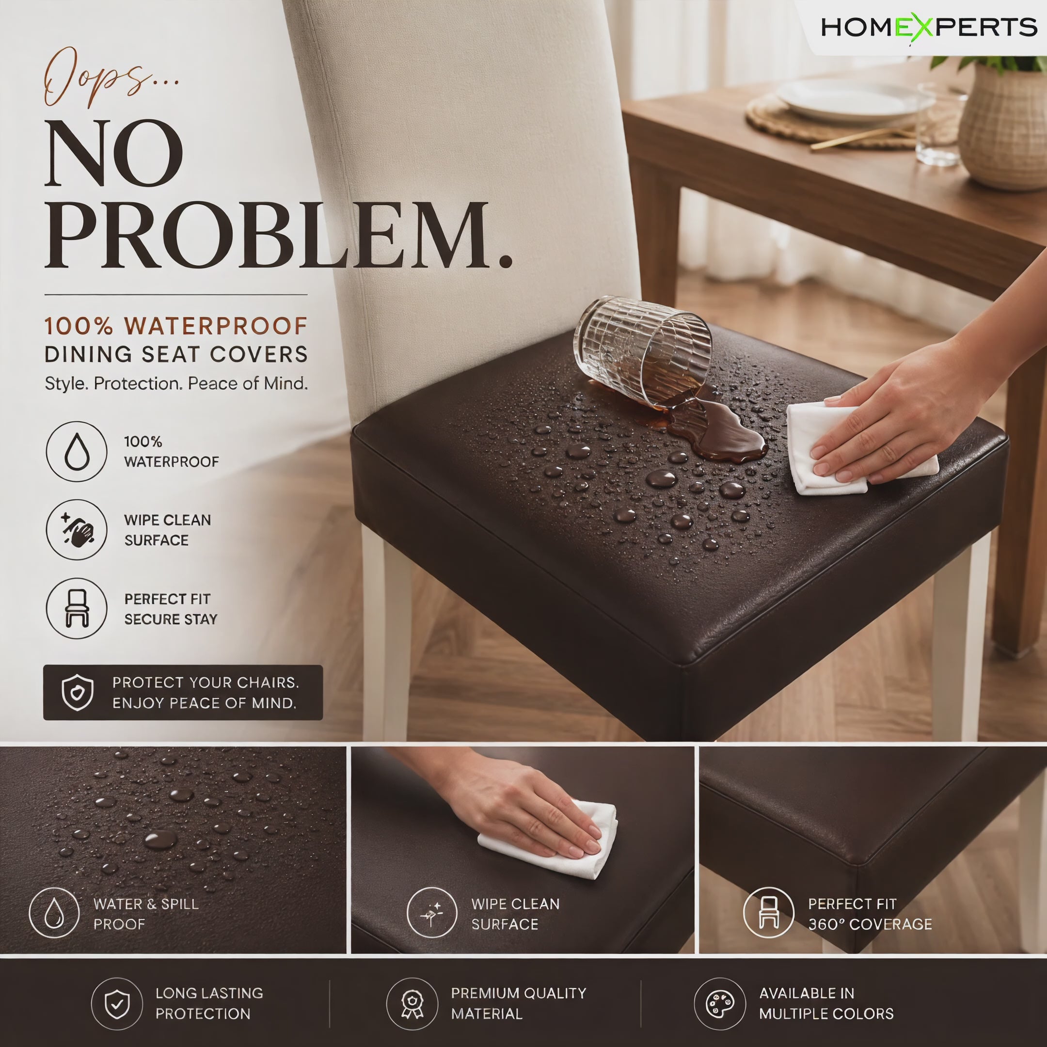 Waterproof Faux Leather Dining Seat Covers.