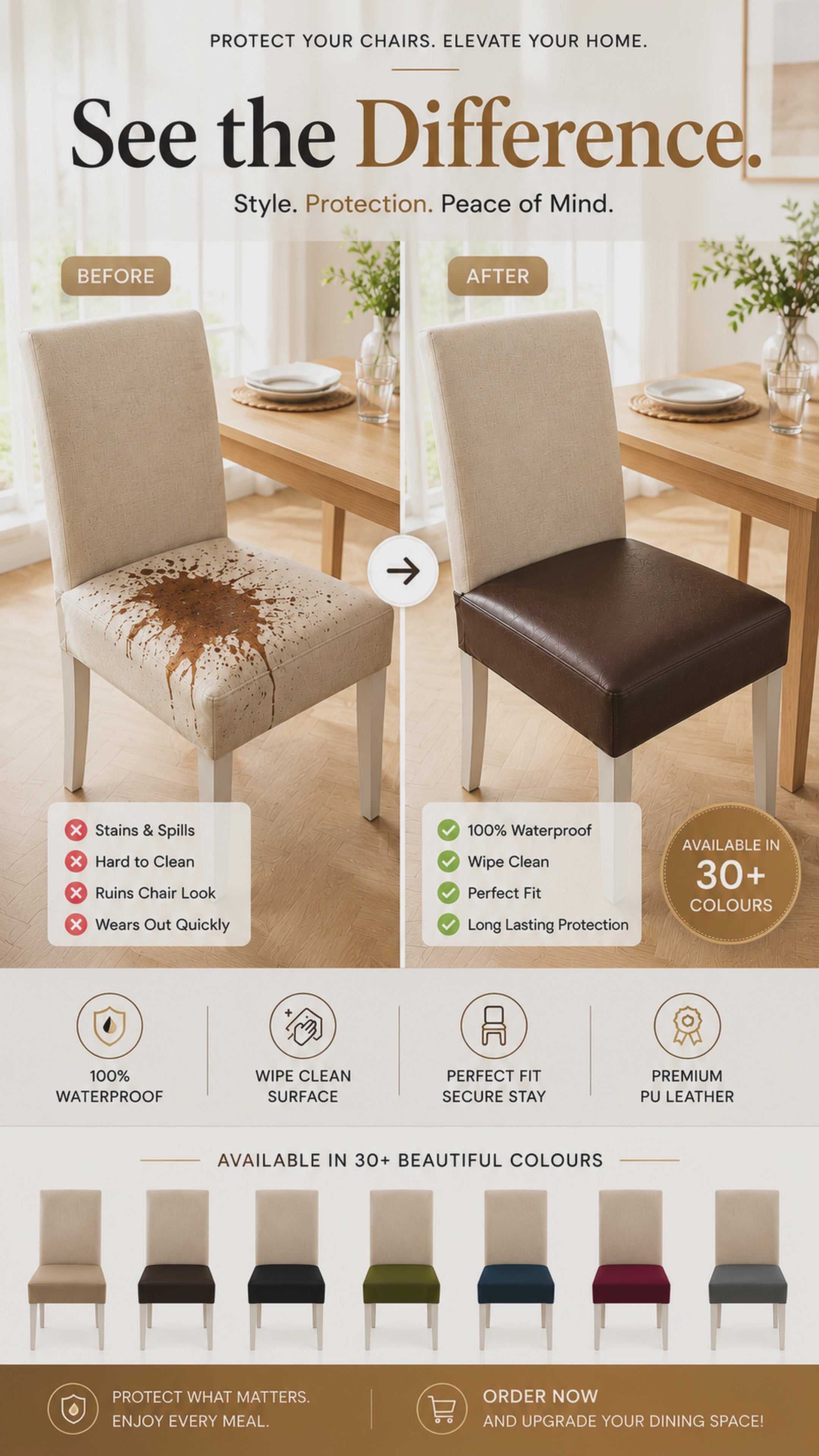 Waterproof Faux Leather Dining Seat Covers.