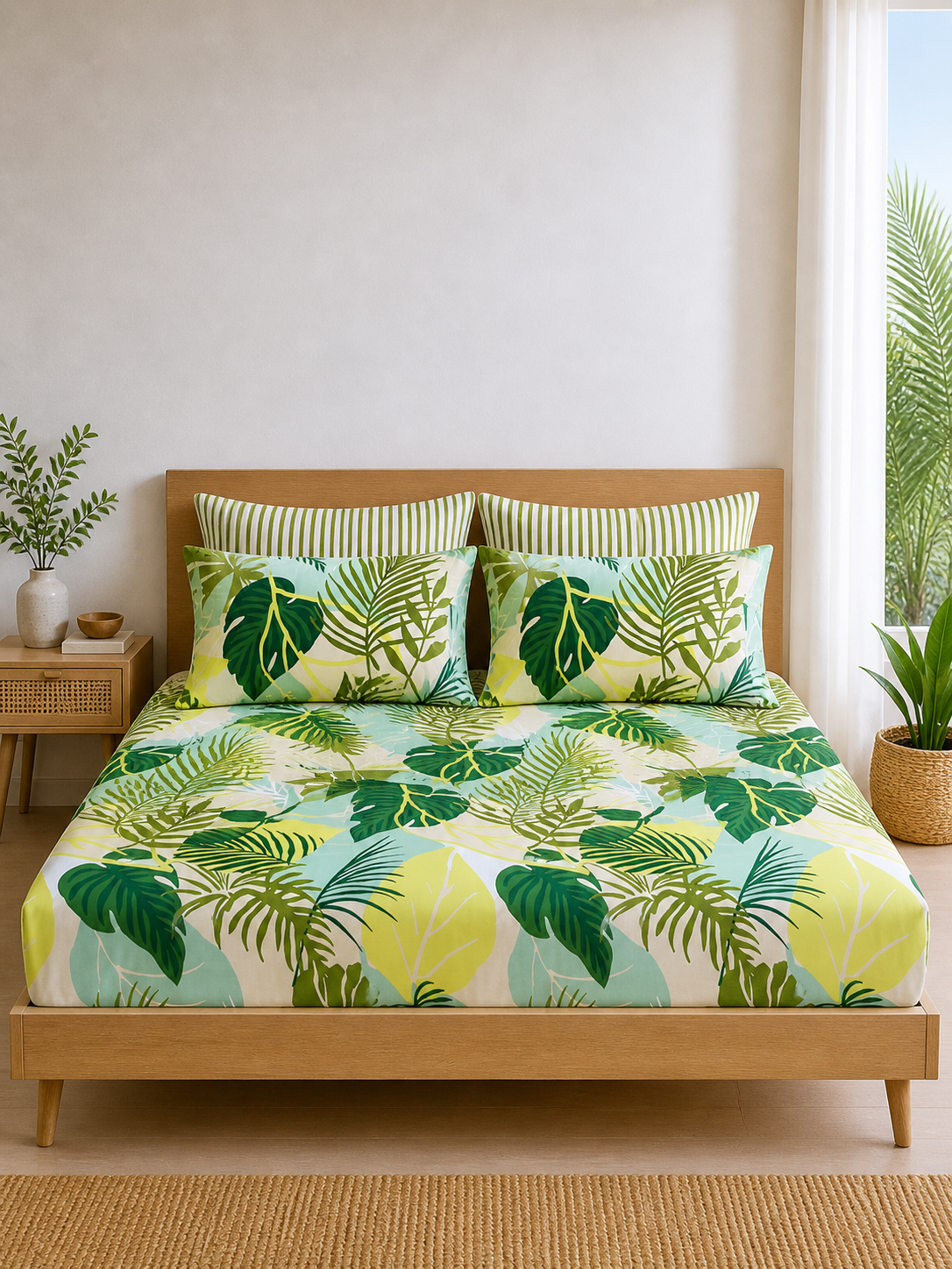 Pure Cotton Fitted Sheet Set - Tropical Verde