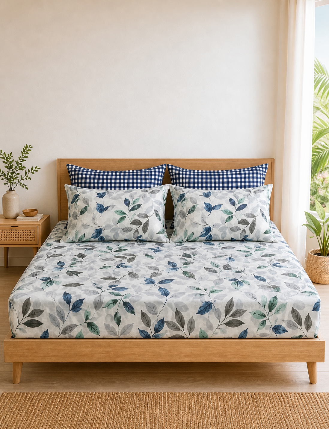Pure Cotton Fitted Sheet Set - Sage Bloom