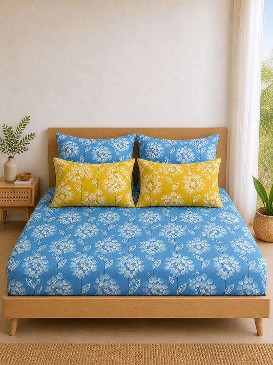Pure Cotton Fitted Sheet Set - Blossom Blue