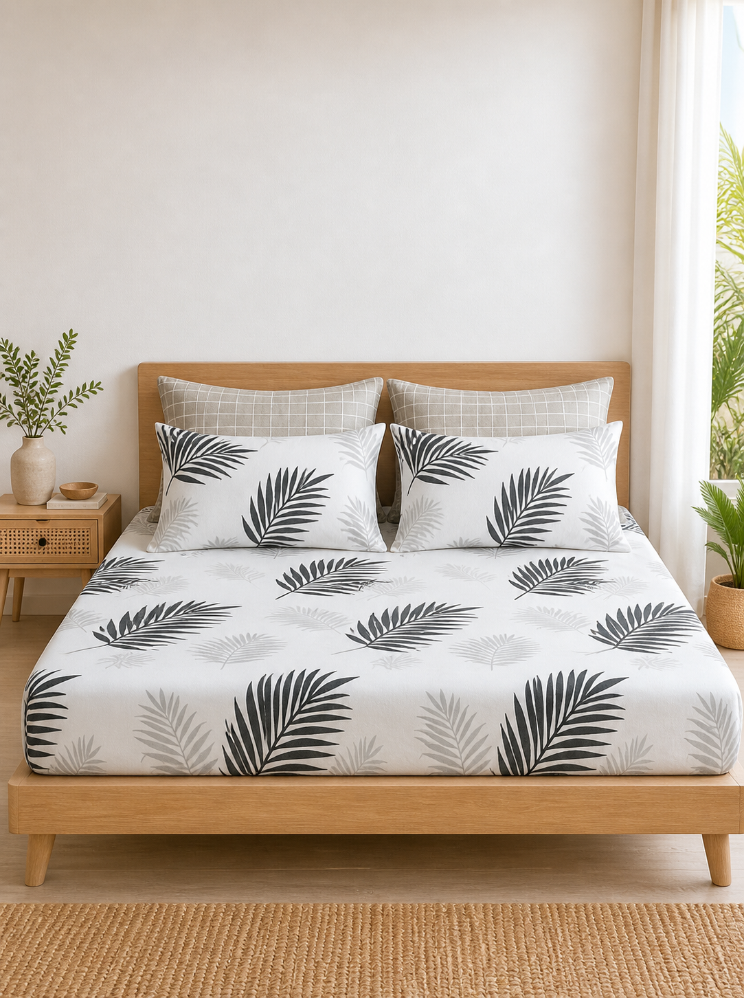 Pure Cotton Fitted Sheet Set - Shadow Palms