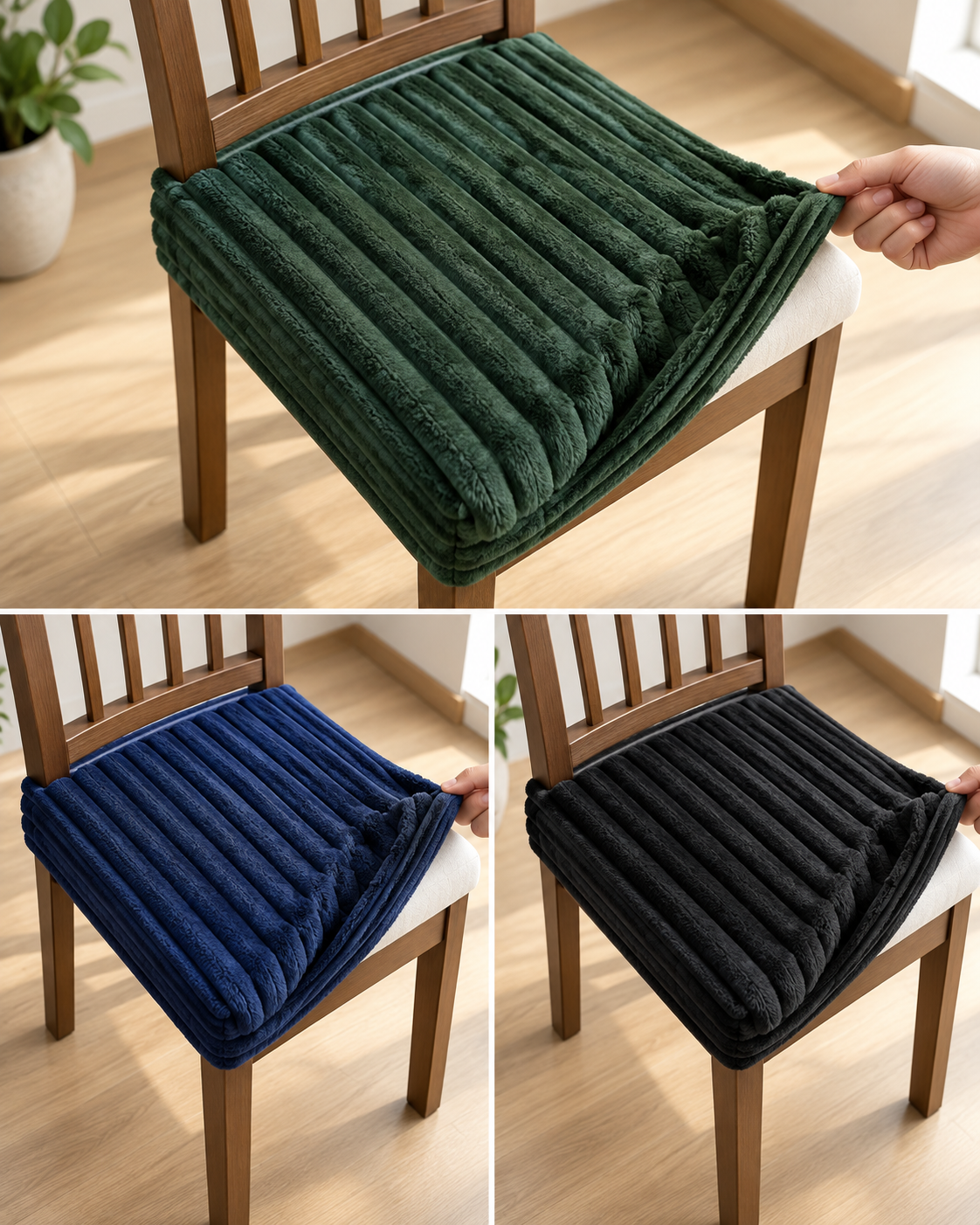 Premium Ultrasoft Faux Fur Striped Dining Seat Cover