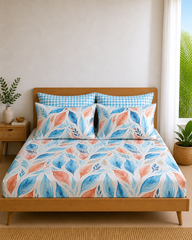 Pure Cotton Fitted Sheet Set - Blue Coral