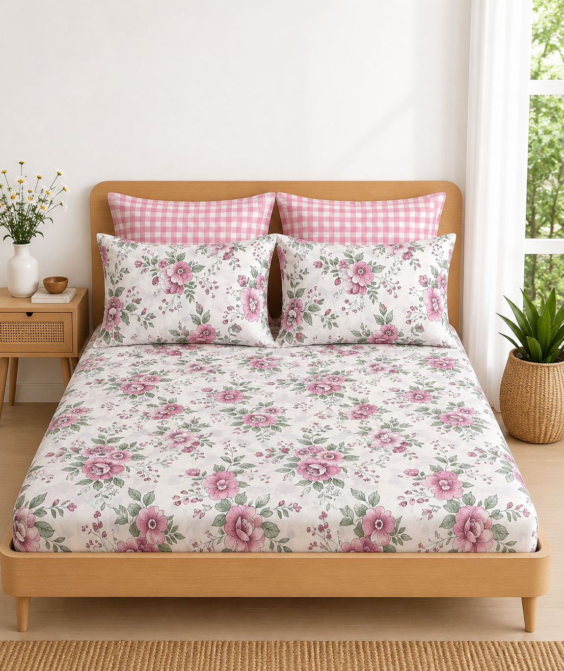 Pure Cotton Fitted Sheet Set - Rosette