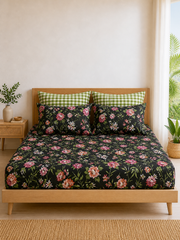 Pure Cotton Fitted Sheet Set - Hibiscus