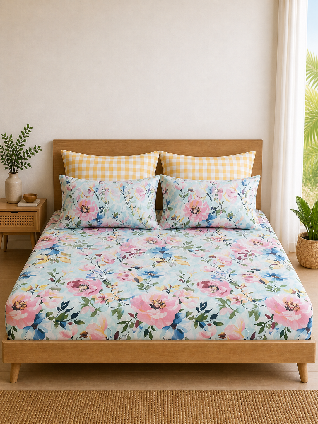 Pure Cotton Fitted Sheet Set -Blossom Mist