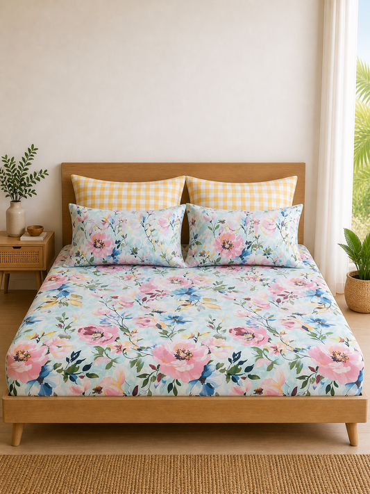 Pure Cotton Fitted Sheet Set -Blossom Mist
